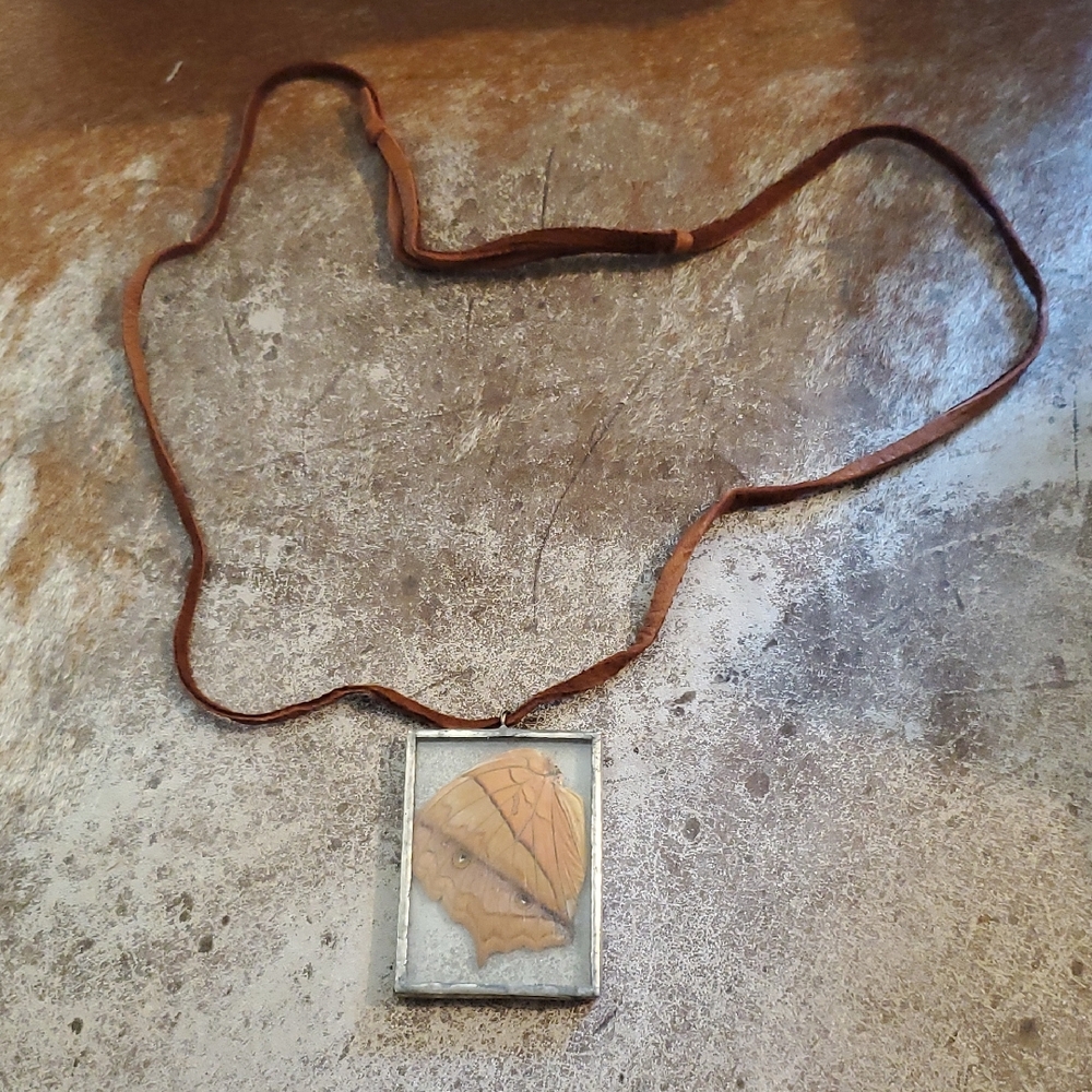 Handcrafted Brown Butterfly Wing Pendant Necklace